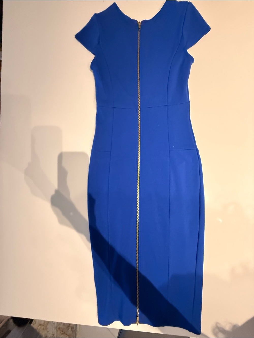 Felicity & Coco Royal Blue Bodycon Midi Dress Gold Zip Back Career Cocktail XS - Picture 4 of 7